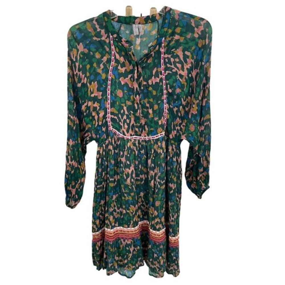 Anthropologie Blank London Green Floral Lace Mini Dress S‎ Long Sleeve Elegant